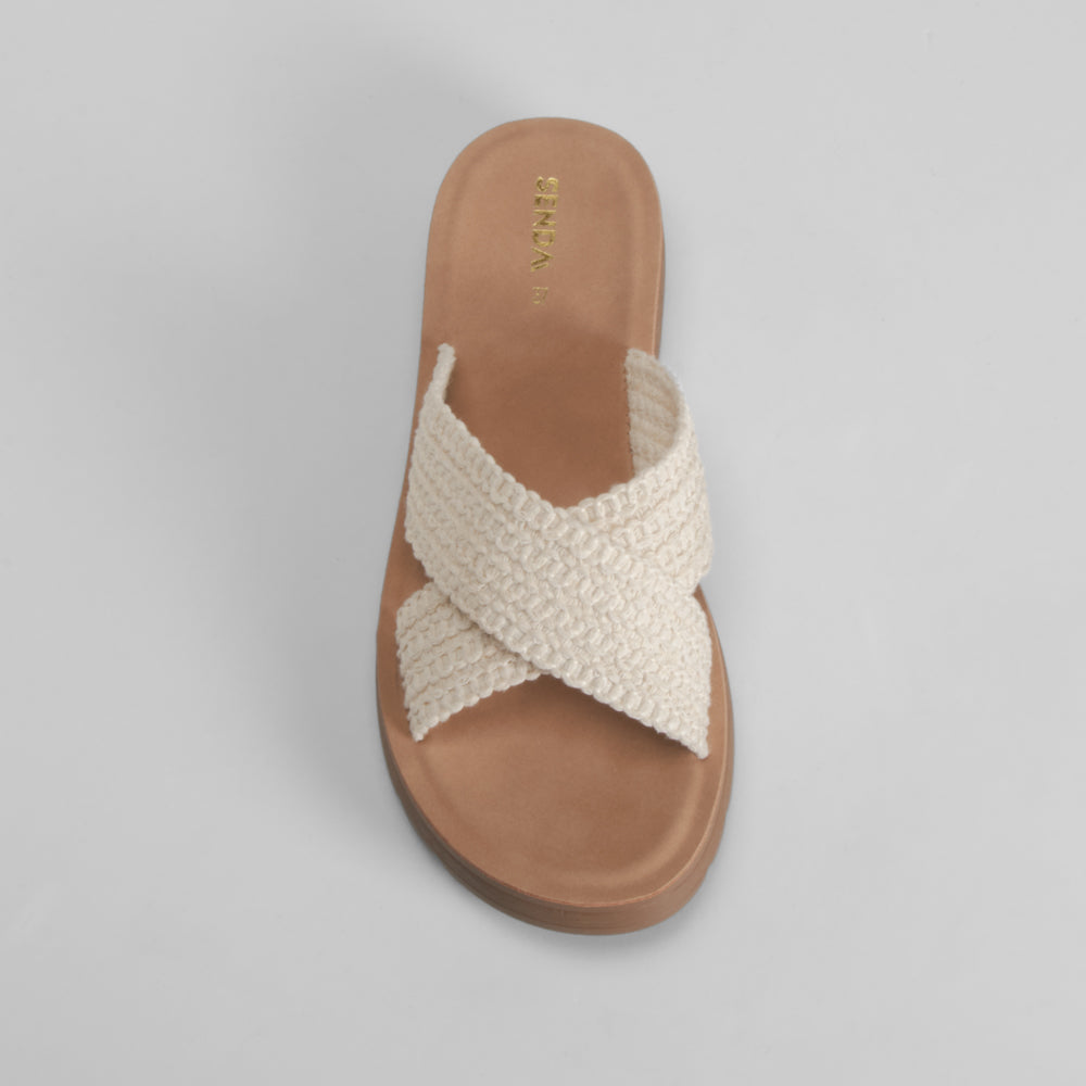 Sandalia pala cruzada macramé beige SENDA ROAD