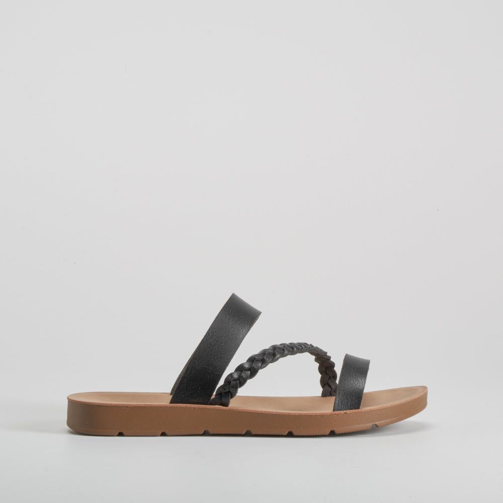 Sandalia plana trenza negra SENDA ROAD