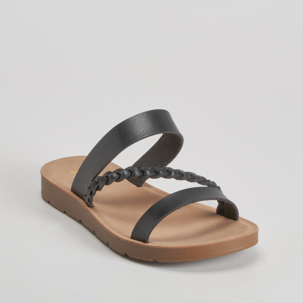 Sandalia plana trenza negra SENDA ROAD