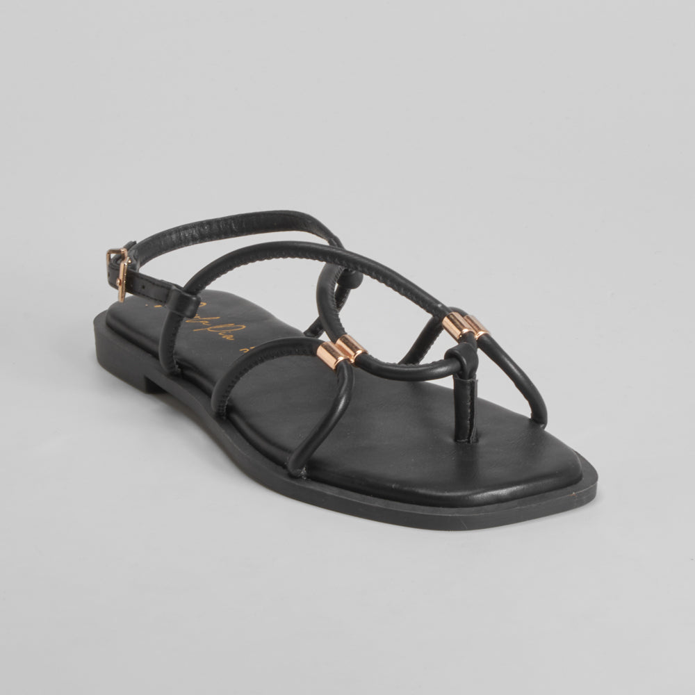 Sandalia plana tubular negra PICCOLA PIU