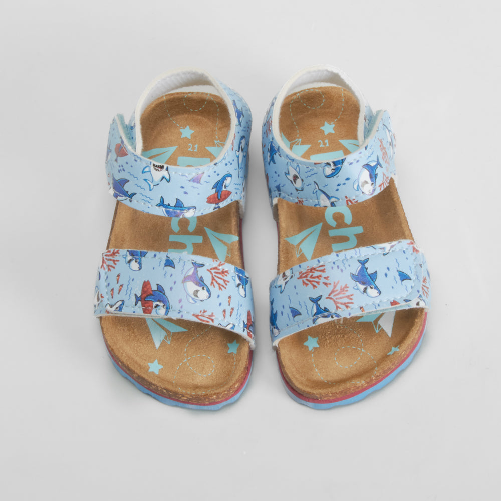 Sandalia bio estampada de bebé azul BACHE