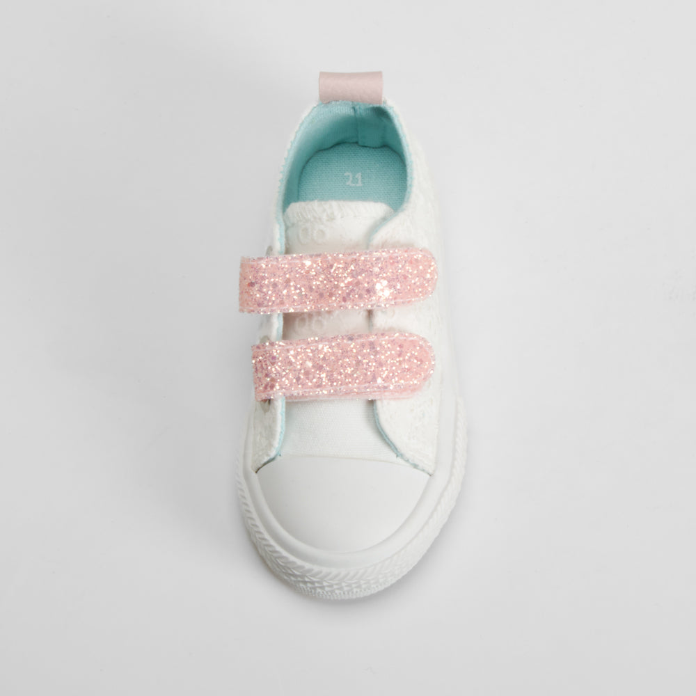 Zapatilla lona bordada blanca y rosa BACHE