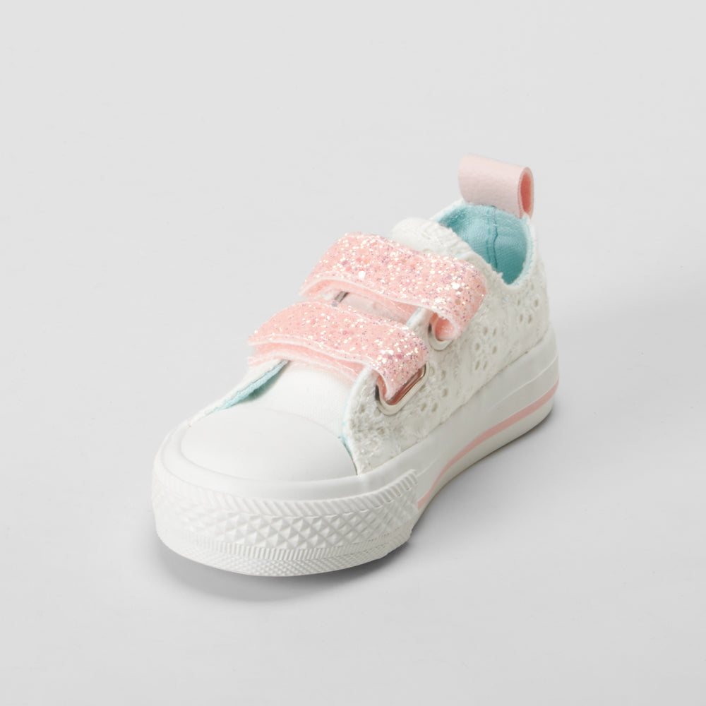 Zapatilla lona bordada blanca y rosa BACHE