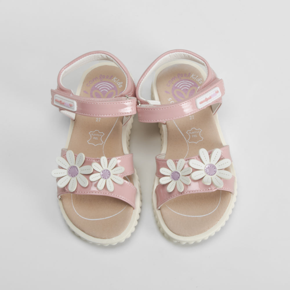 Sandalia de pala con flores rosa COMFEET