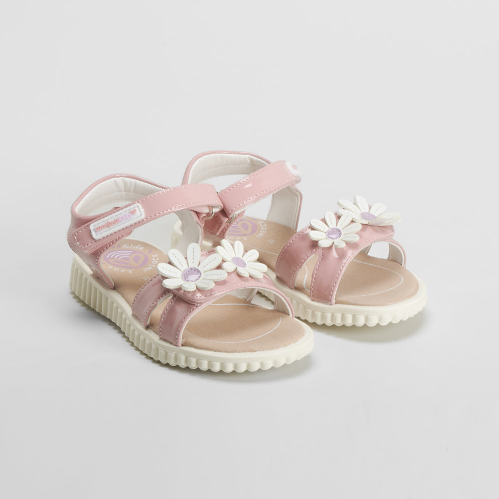 Sandalia de pala con flores rosa COMFEET