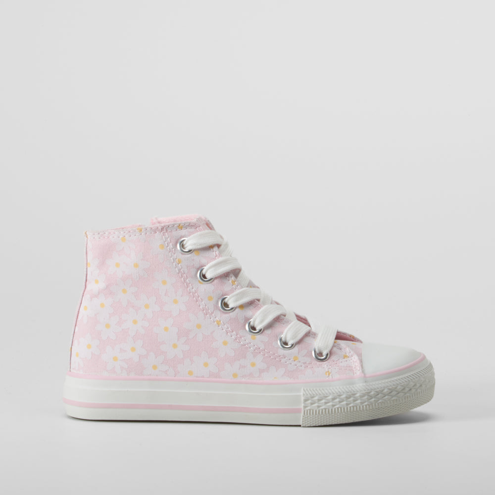 Zapatilla alta de lona margaritas rosa OH GIRL