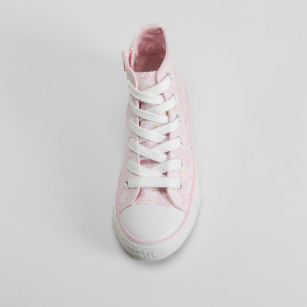 Zapatilla alta de lona margaritas rosa OH GIRL