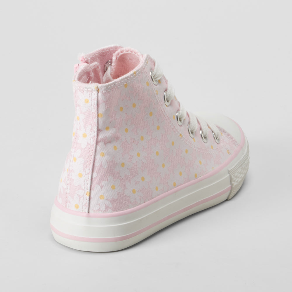 Zapatilla alta de lona margaritas rosa OH GIRL
