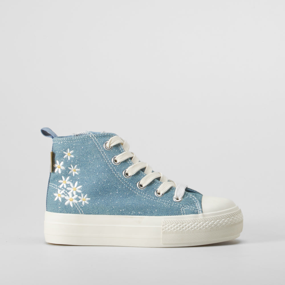 Zapatilla lona alta flores azul OH GIRL