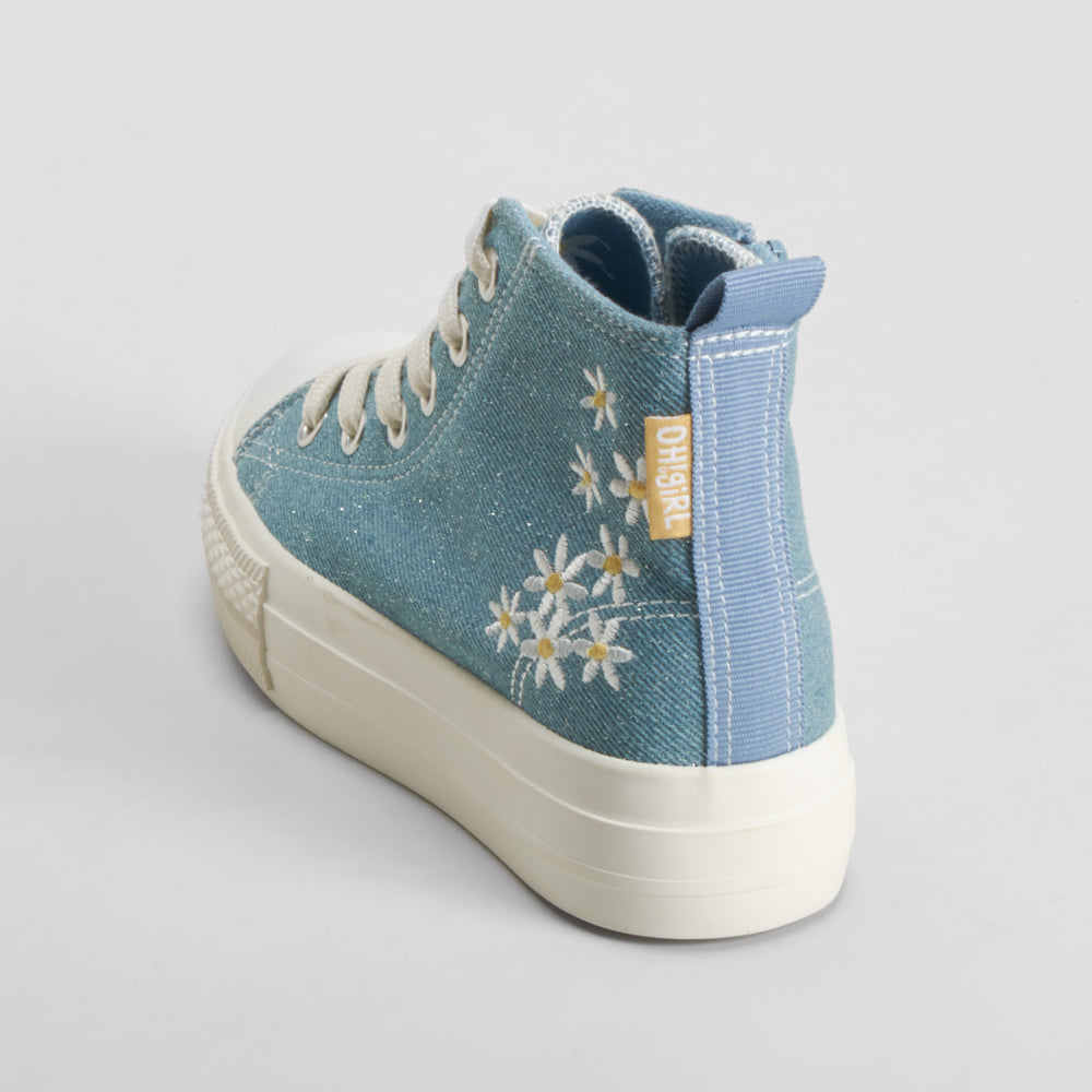 Zapatilla lona alta flores azul OH GIRL