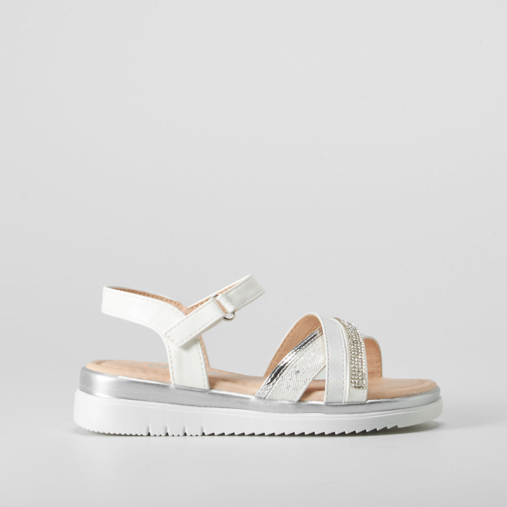 Sandalia de tiras brillo infantil blanca OH GIRL