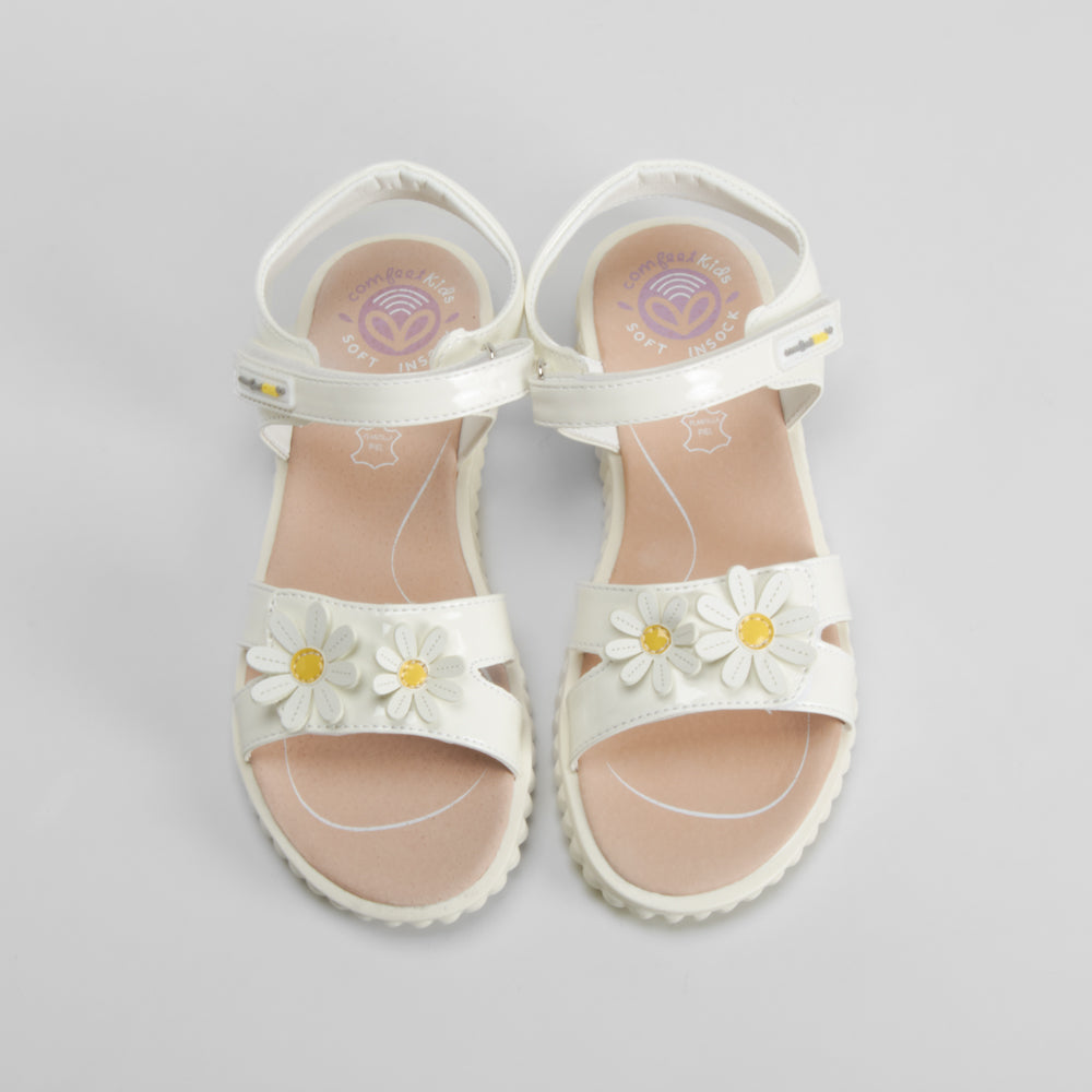 Sandalia de pala con flores blanca COMFEET