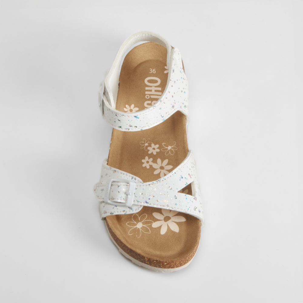 Sandalia bio con hebillas y brillo blanco OH GIRL