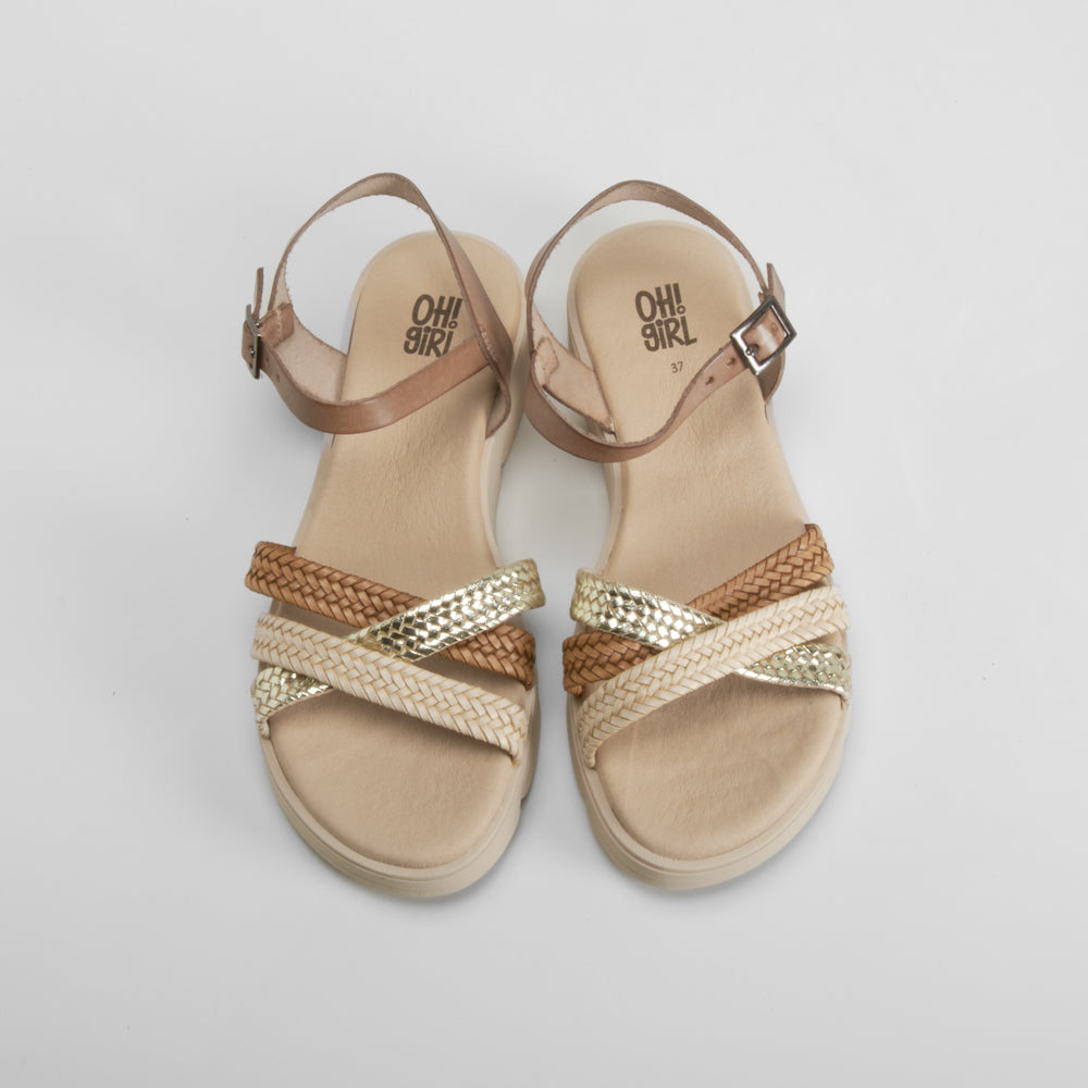 Sandalia cuña de piel beige OH GIRL