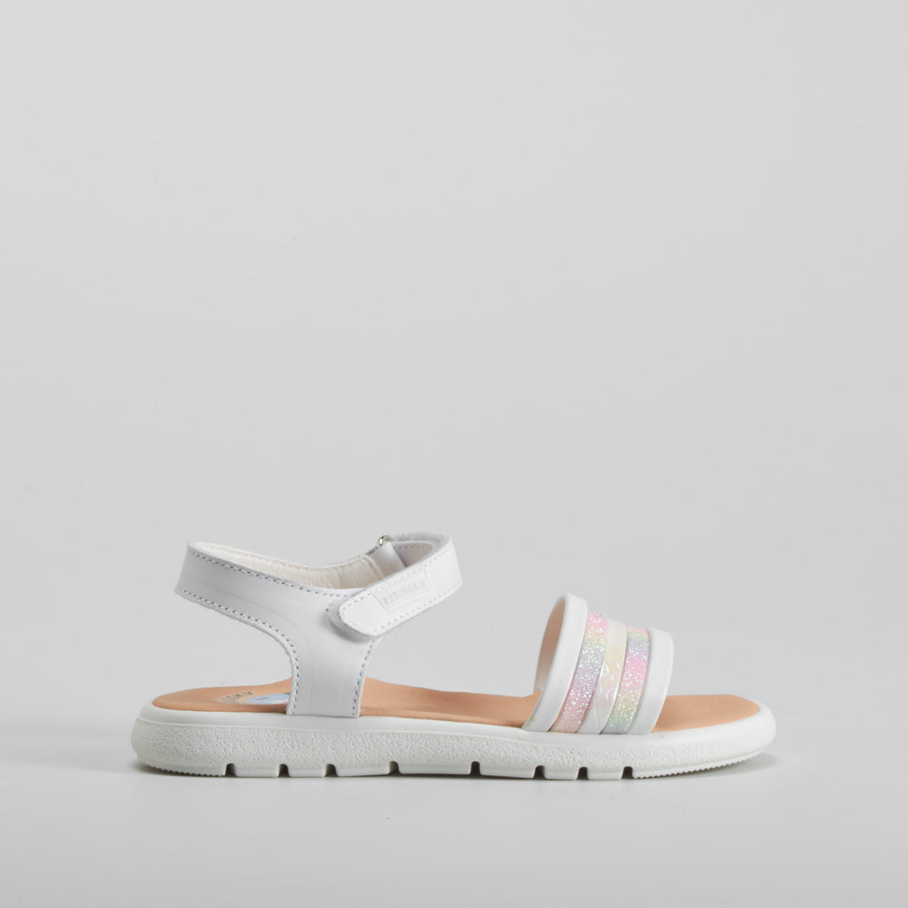 Sandalia piel blanca y tiras multicolor PABLOSKY