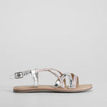 Sandalia de piel cruce trenzada plata OH GIRL