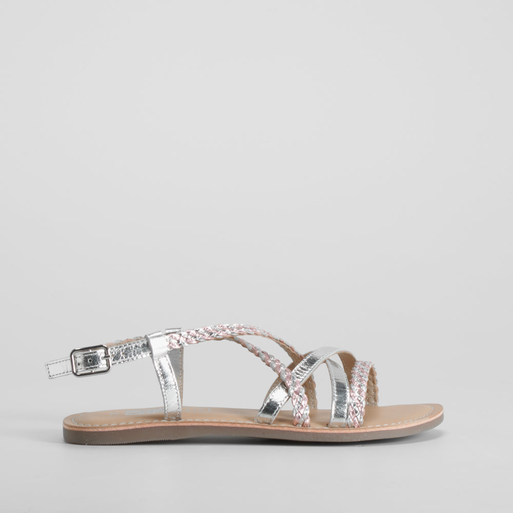Sandalia de piel cruce trenzada plata OH GIRL