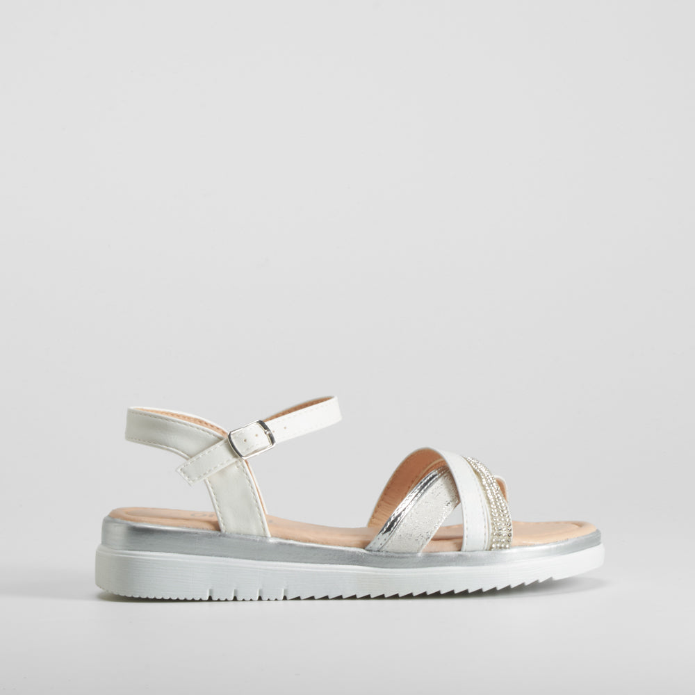 Sandalia de tiras brillo juvenil blanca OH GIRL