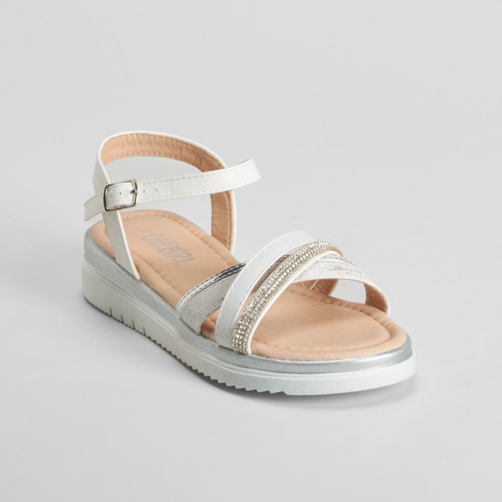 Sandalia de tiras brillo juvenil blanca OH GIRL