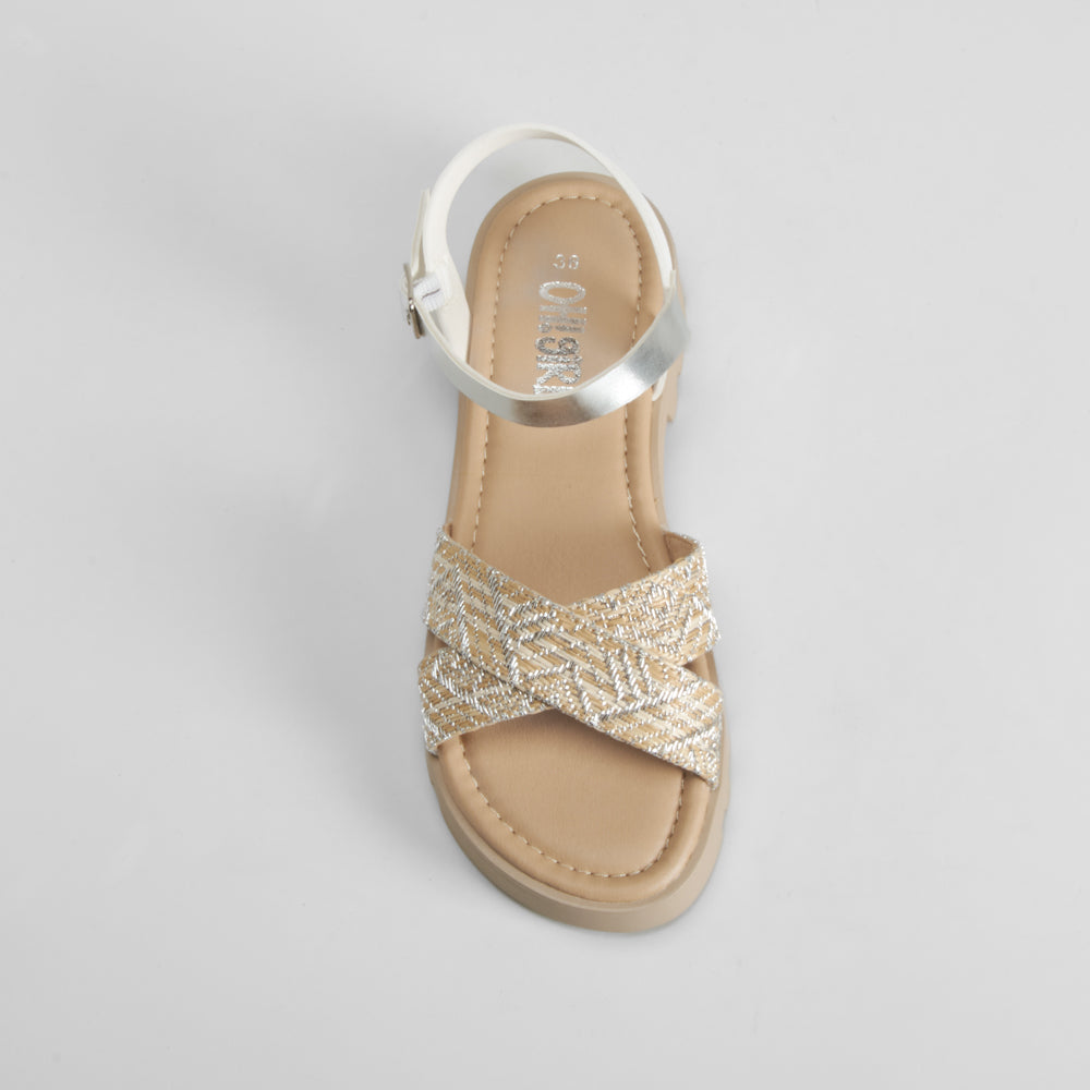 Sandalia cruzada rafia blanca OH GIRL