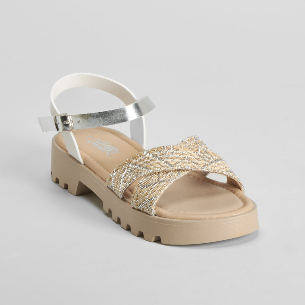 Sandalia cruzada rafia blanca OH GIRL