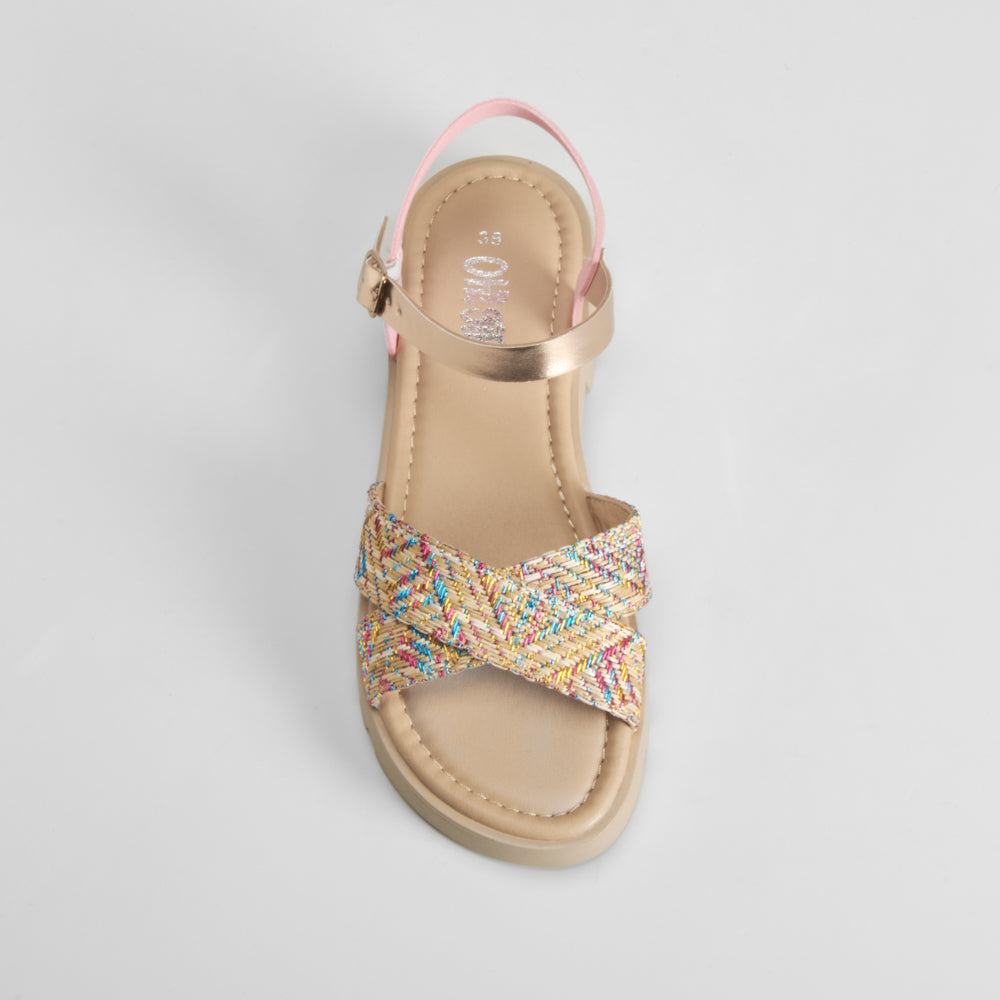 Sandalia cruzada con rafia color rosa OH GIRL