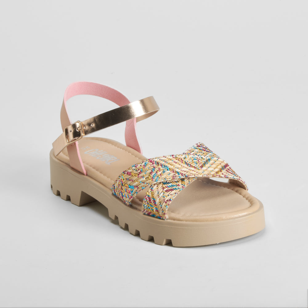 Sandalia cruzada con rafia color rosa OH GIRL