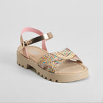 Sandalia cruzada con rafia color rosa OH GIRL