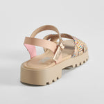 Sandalia cruzada con rafia color rosa OH GIRL