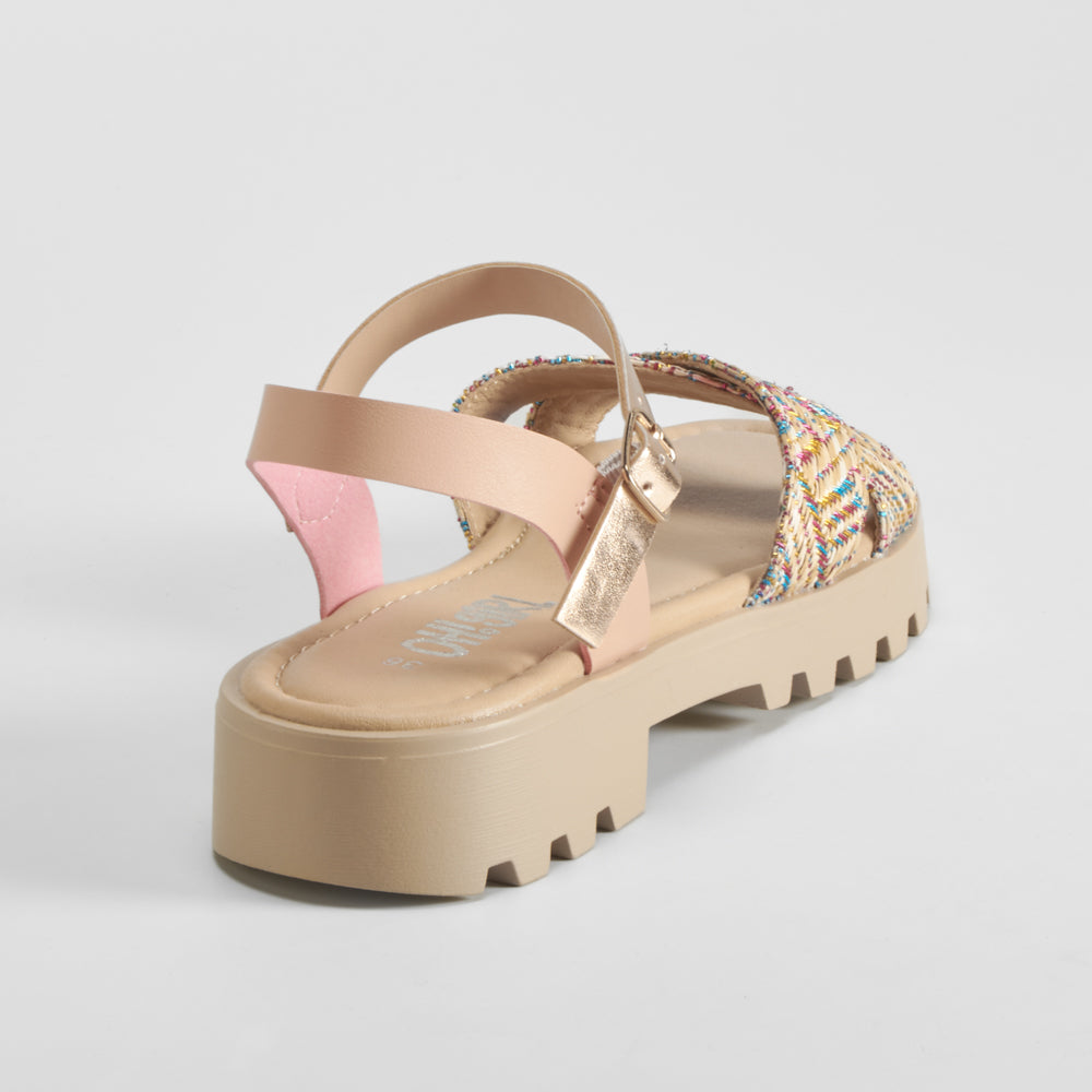 Sandalia cruzada con rafia color rosa OH GIRL