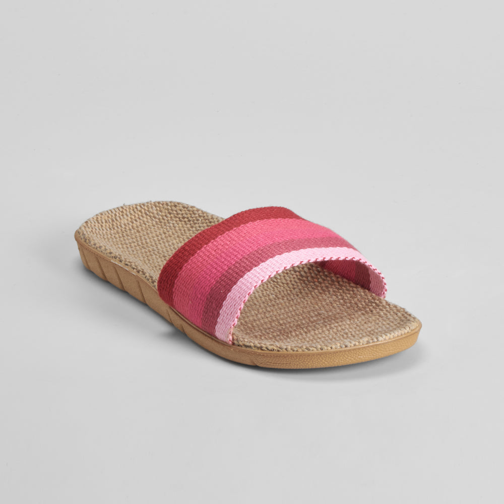 Chancla de playa rafia y textil rosa COCONUT