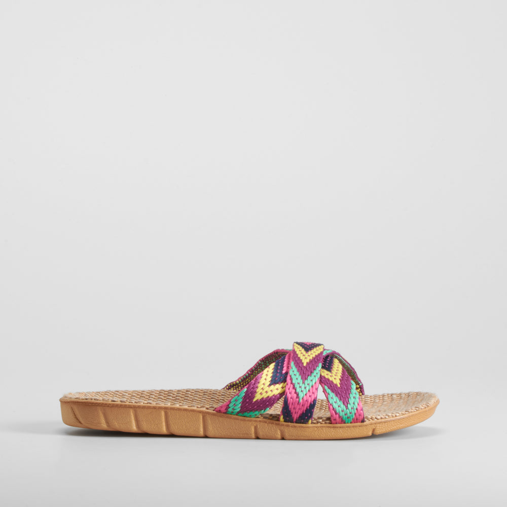 Chancla de playa rafia y textil multicolor COCONUT