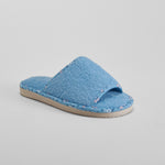 Zapatilla casa rizo ribete flores azul OLYNE