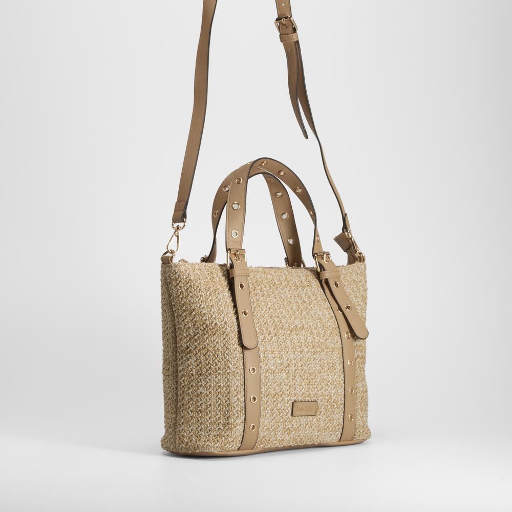 Bolso de hombro rafia beige PICCOLA PIU