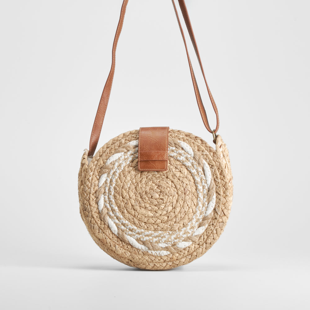 Bolso capazo redondo rafia beige SENDA ROAD