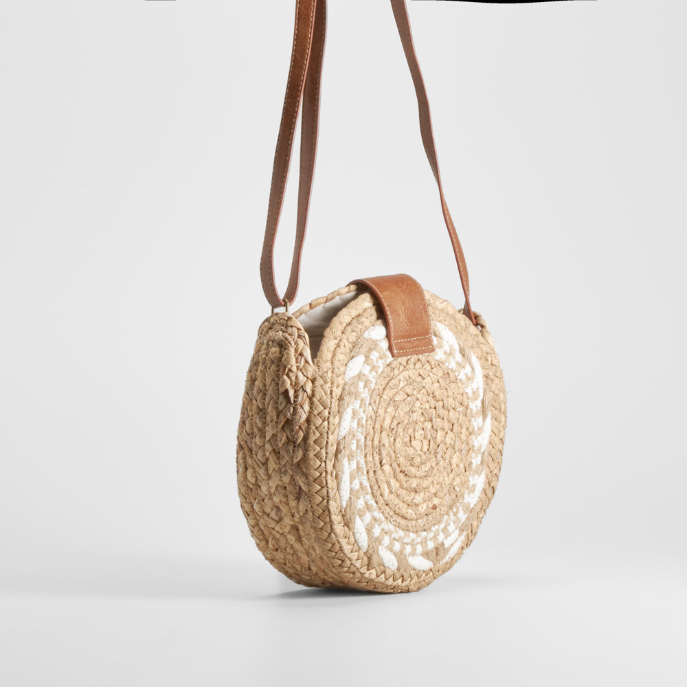 Bolso capazo redondo rafia beige SENDA ROAD