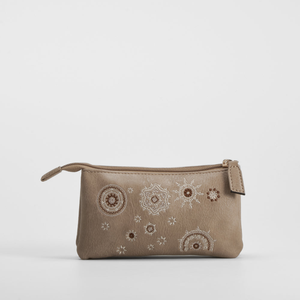 Cartera bordada mandalas beige SENDA ROAD
