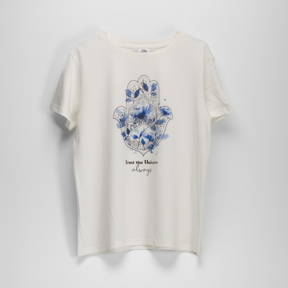 Camiseta manga corta mano de fátima blanca NYC