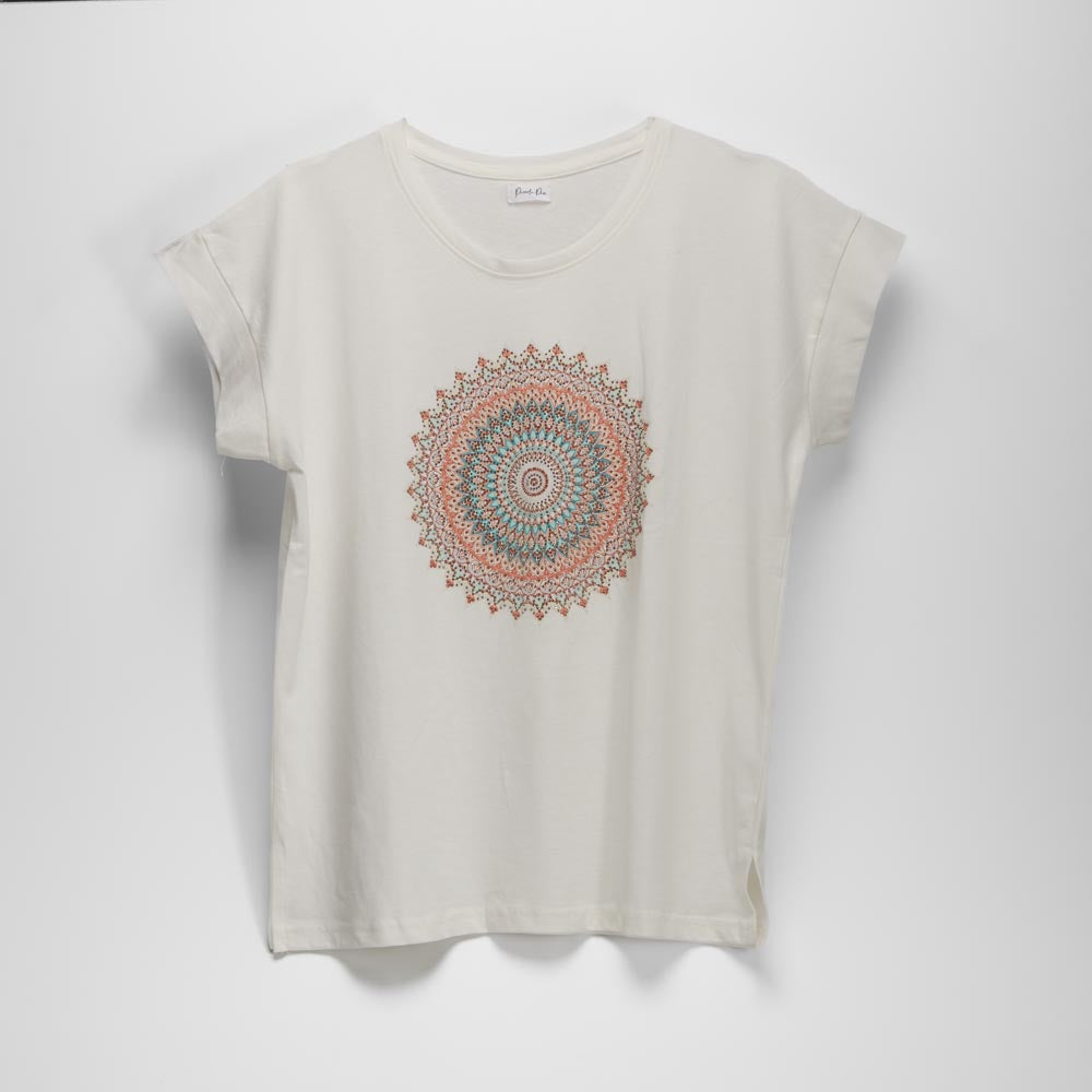 Camiseta manga corta mandala blanca PICCOLA PIU