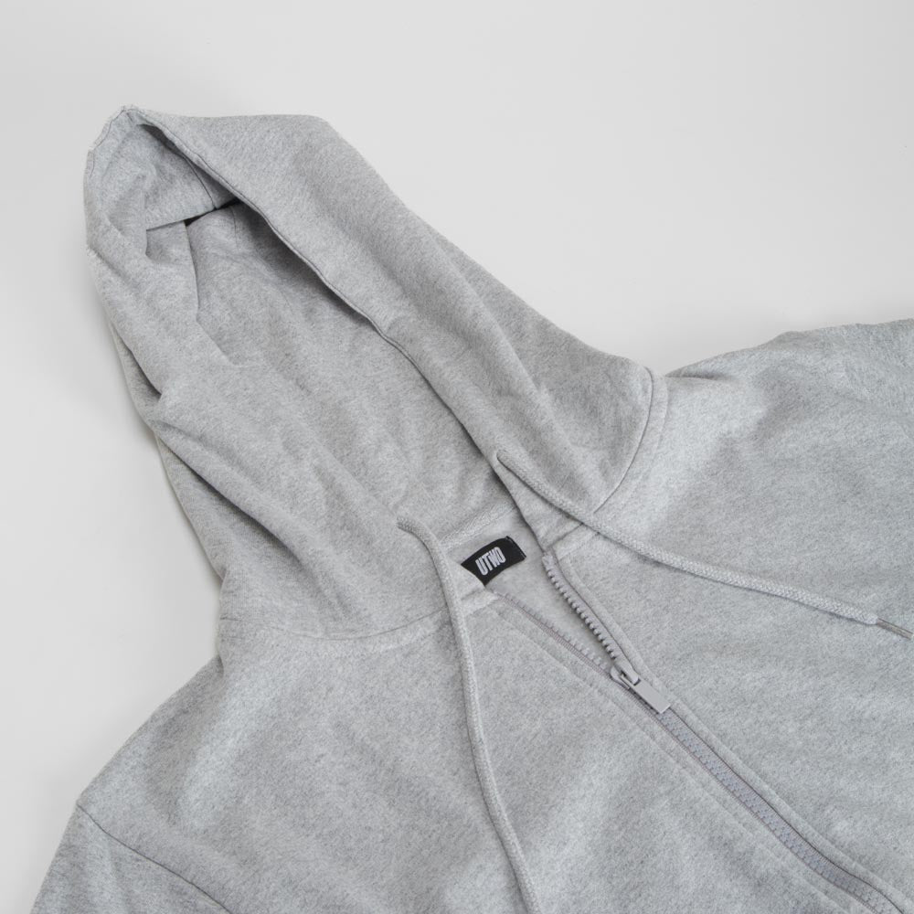 Sudadera gris con capucha y cierre frontal UTWO