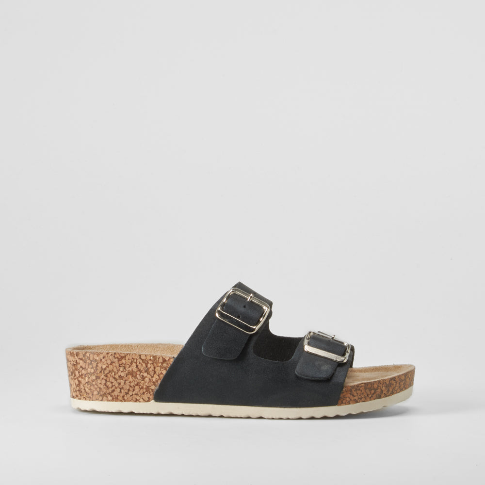 Sandalia bio cuña hebillas negra COMFEET