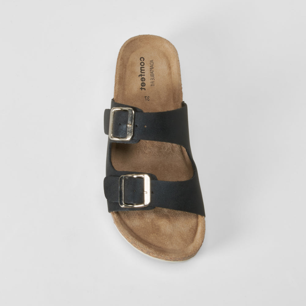 Sandalia bio cuña hebillas negra COMFEET