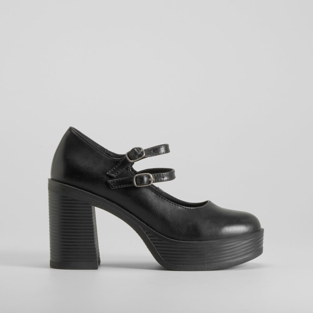 Zapato tacón plataforma tiras negro NYC
