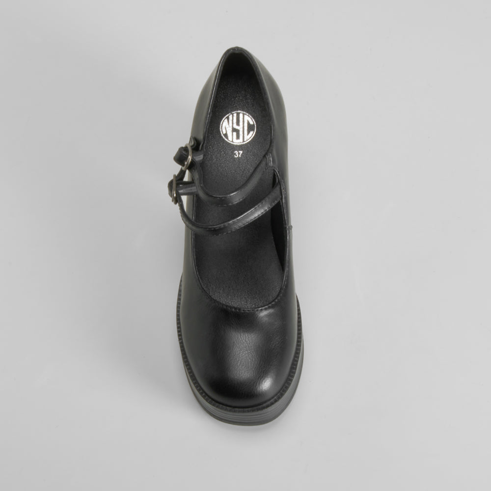 Zapato tacón plataforma tiras negro NYC