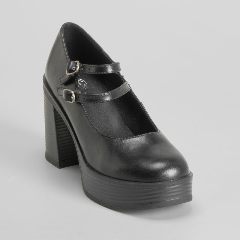 Zapato tacón plataforma tiras negro NYC