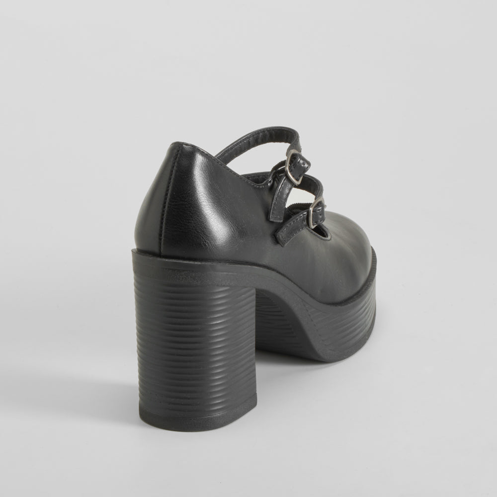 Zapato tacón plataforma tiras negro NYC
