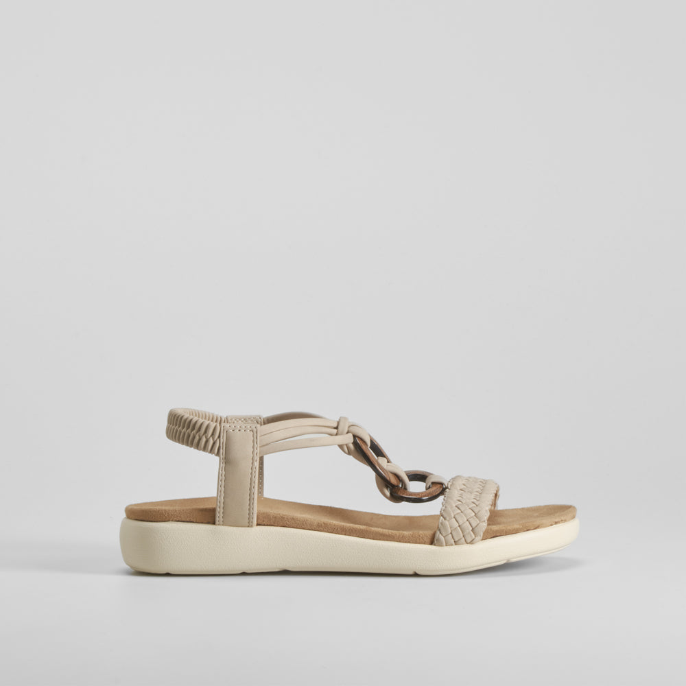 Sandalia cuña aros madera taupe SENDA ROAD