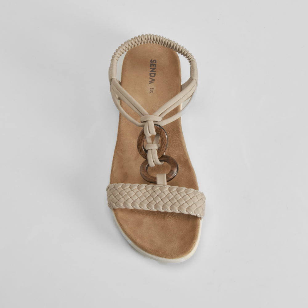 Sandalia cuña aros madera taupe SENDA ROAD