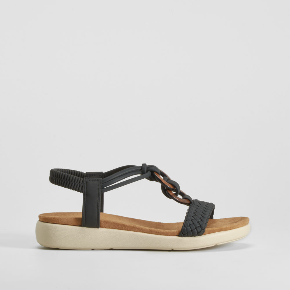 Sandalia cuña aros madera negra SENDA ROAD