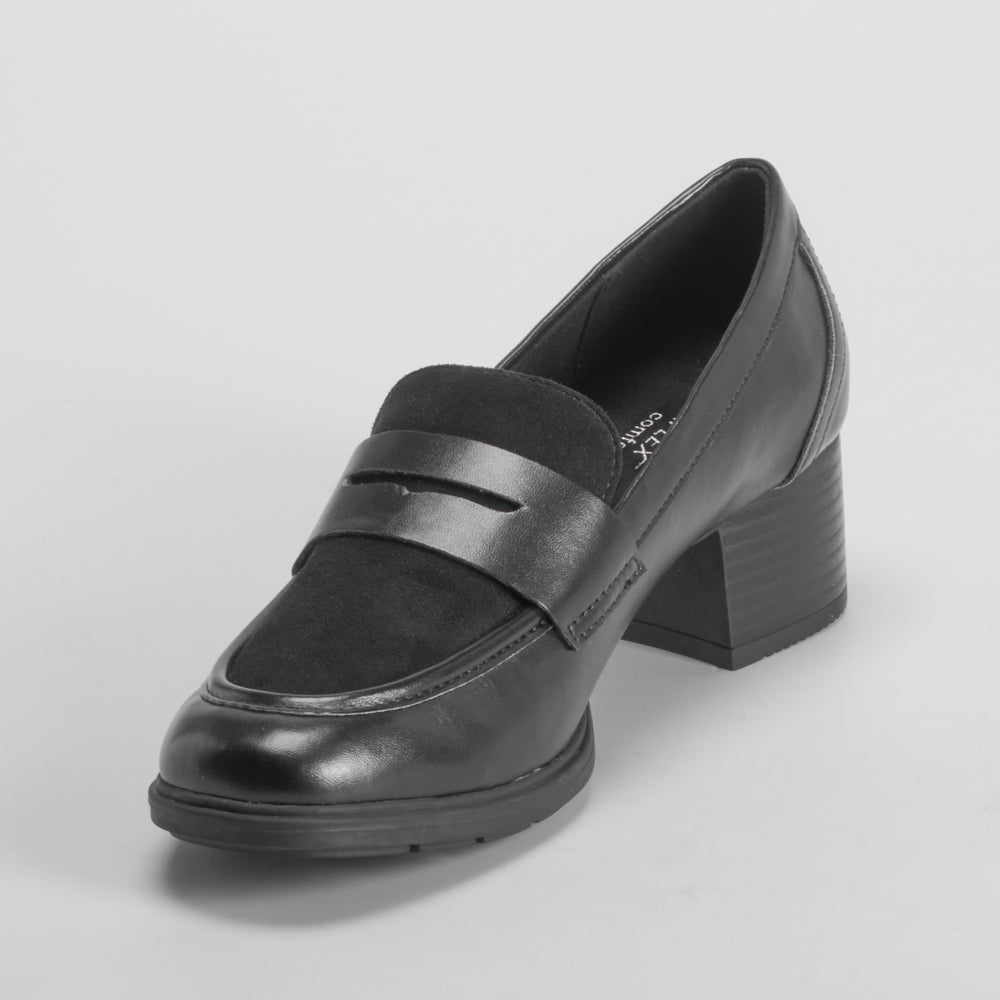 Mocasín tacón Hexaflex negro COMFEET